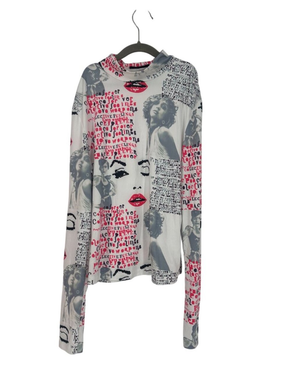 SHEIN Shirt Large Graphic Print Mock Neck Crop Cyberpunk Y2K Mesh Streetwear Top